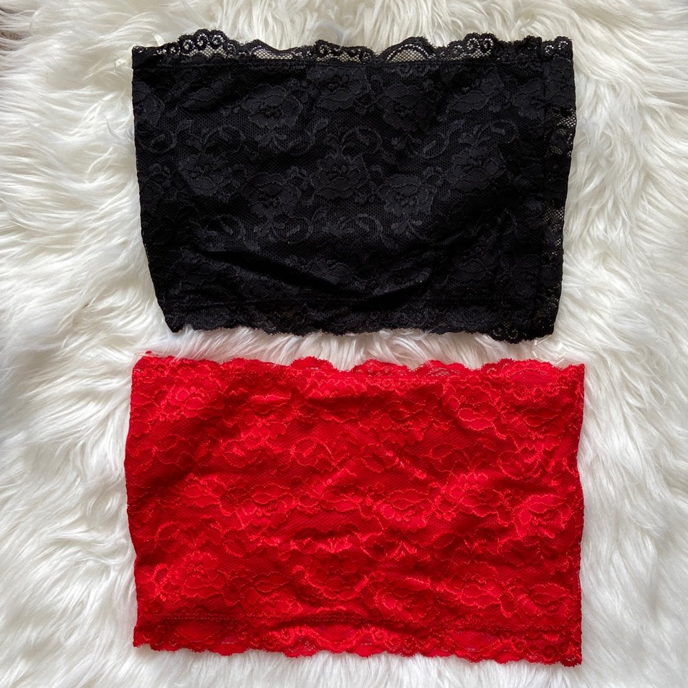 NWT‎ Bundle of 2 Black and Red Lace Bandeau Tops